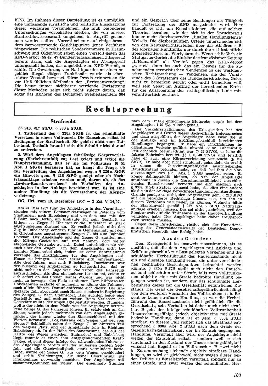 Neue Justiz (NJ), Zeitschrift für Recht und Rechtswissenschaft [Deutsche Demokratische Republik (DDR)], 12. Jahrgang 1958, Seite 103 (NJ DDR 1958, S. 103)