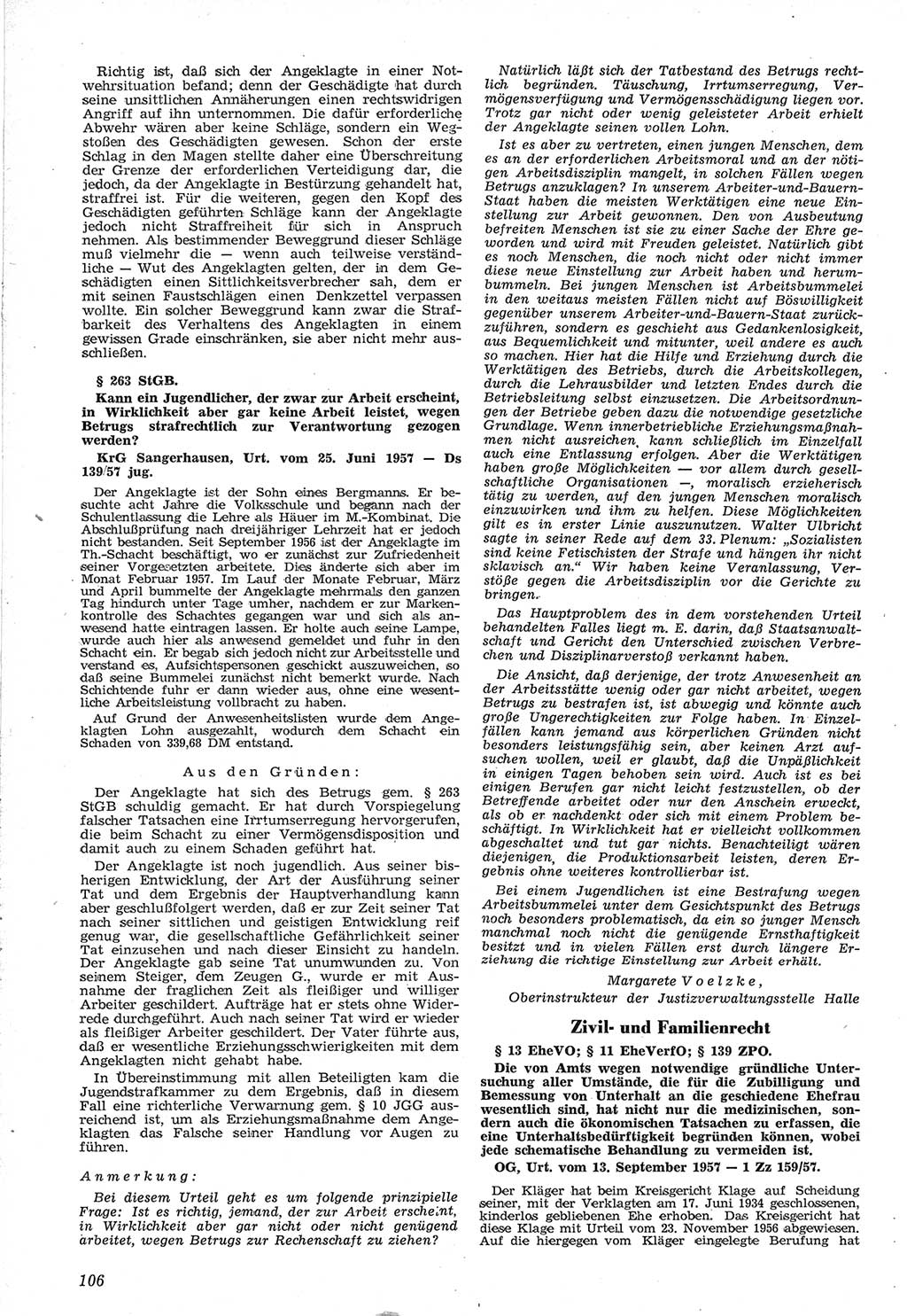 Neue Justiz (NJ), Zeitschrift für Recht und Rechtswissenschaft [Deutsche Demokratische Republik (DDR)], 12. Jahrgang 1958, Seite 106 (NJ DDR 1958, S. 106)