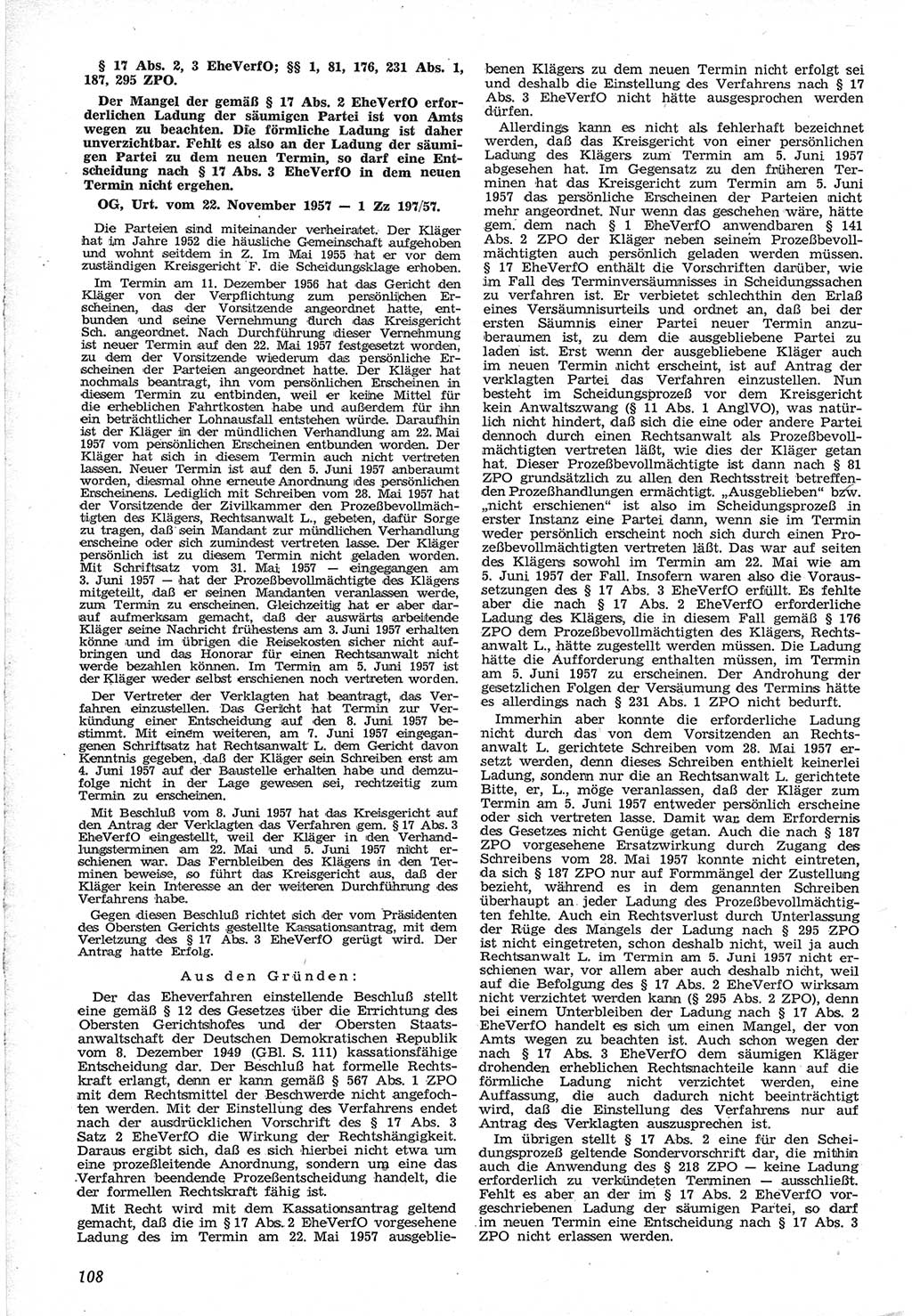 Neue Justiz (NJ), Zeitschrift für Recht und Rechtswissenschaft [Deutsche Demokratische Republik (DDR)], 12. Jahrgang 1958, Seite 108 (NJ DDR 1958, S. 108)
