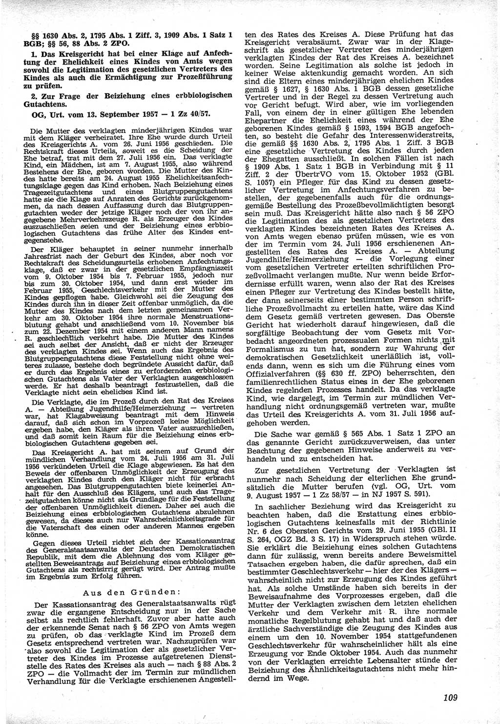 Neue Justiz (NJ), Zeitschrift für Recht und Rechtswissenschaft [Deutsche Demokratische Republik (DDR)], 12. Jahrgang 1958, Seite 109 (NJ DDR 1958, S. 109)