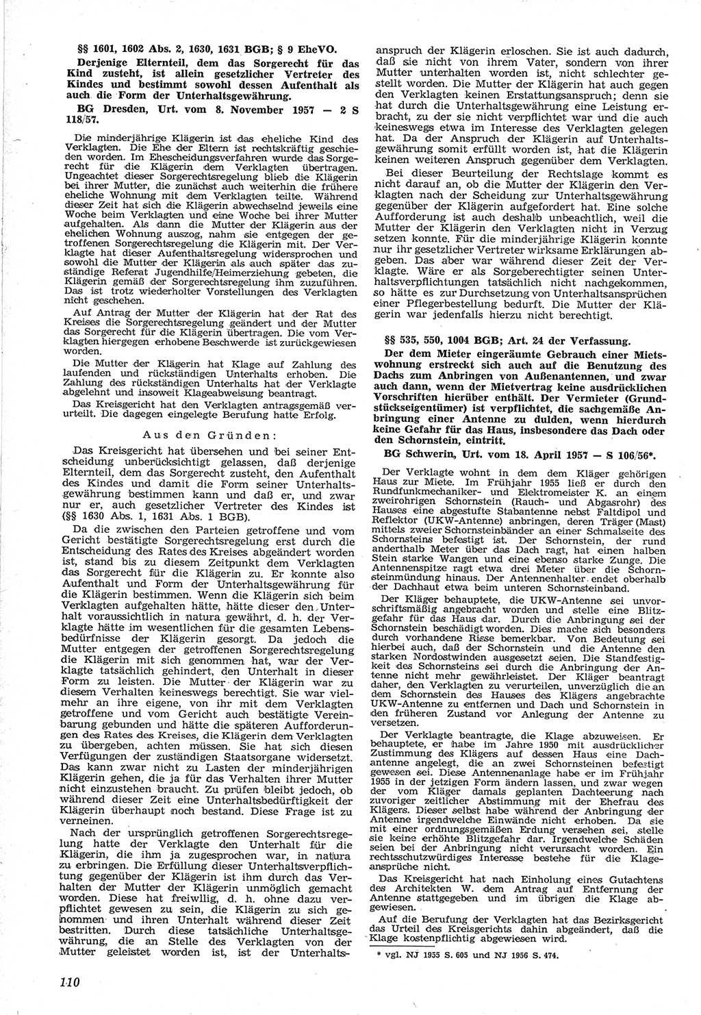 Neue Justiz (NJ), Zeitschrift für Recht und Rechtswissenschaft [Deutsche Demokratische Republik (DDR)], 12. Jahrgang 1958, Seite 110 (NJ DDR 1958, S. 110)