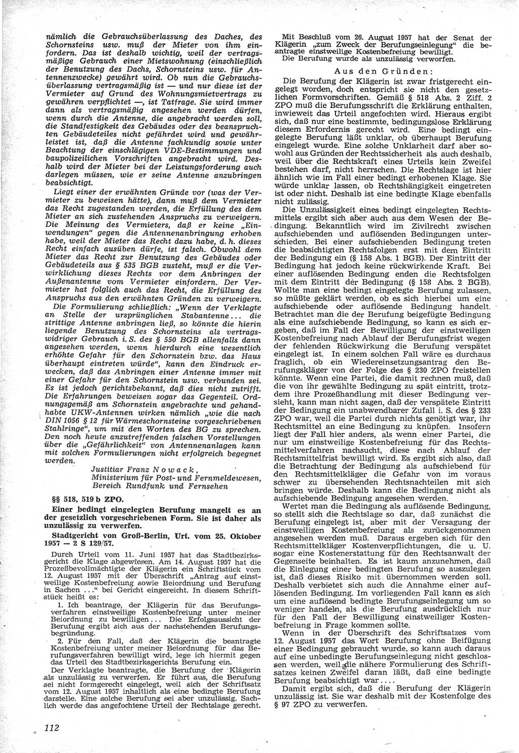 Neue Justiz (NJ), Zeitschrift für Recht und Rechtswissenschaft [Deutsche Demokratische Republik (DDR)], 12. Jahrgang 1958, Seite 112 (NJ DDR 1958, S. 112)