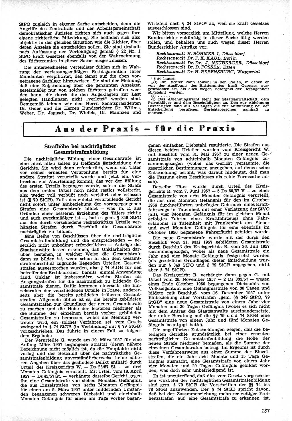 Neue Justiz (NJ), Zeitschrift für Recht und Rechtswissenschaft [Deutsche Demokratische Republik (DDR)], 12. Jahrgang 1958, Seite 137 (NJ DDR 1958, S. 137)