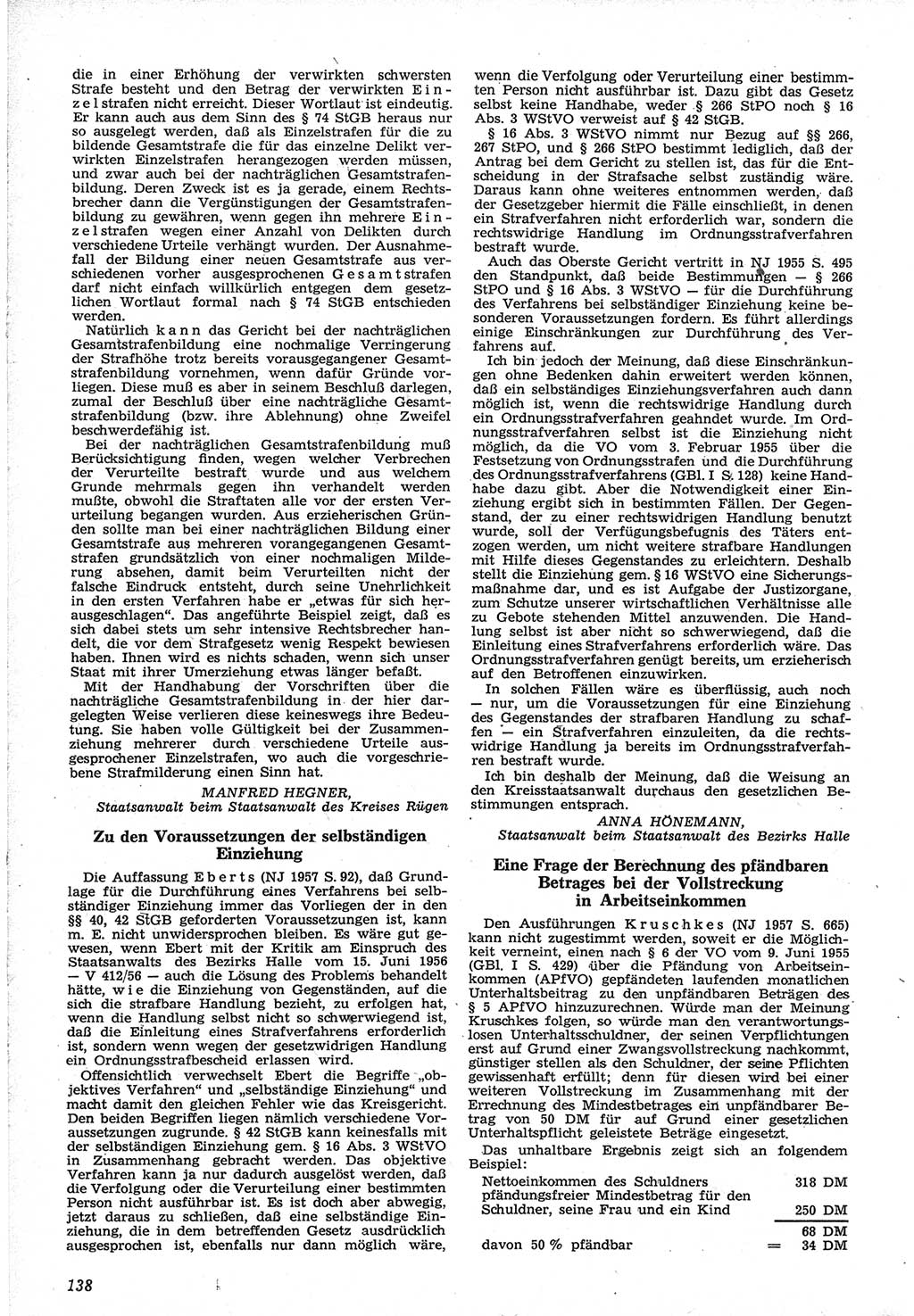 Neue Justiz (NJ), Zeitschrift für Recht und Rechtswissenschaft [Deutsche Demokratische Republik (DDR)], 12. Jahrgang 1958, Seite 138 (NJ DDR 1958, S. 138)