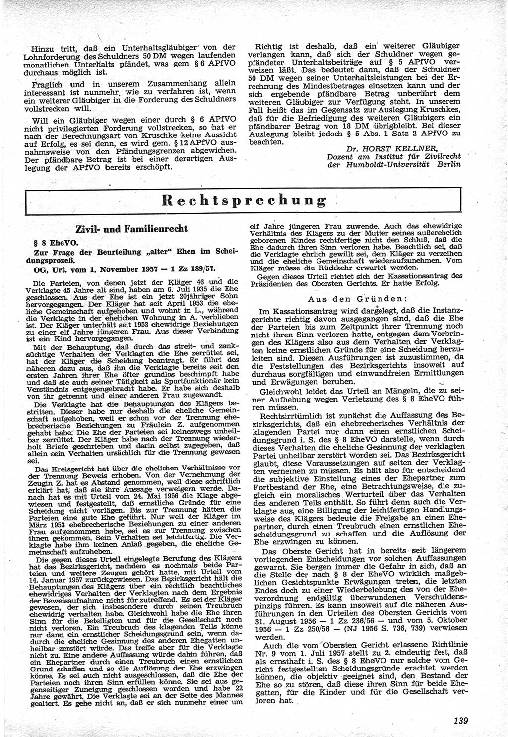 Neue Justiz (NJ), Zeitschrift für Recht und Rechtswissenschaft [Deutsche Demokratische Republik (DDR)], 12. Jahrgang 1958, Seite 139 (NJ DDR 1958, S. 139)