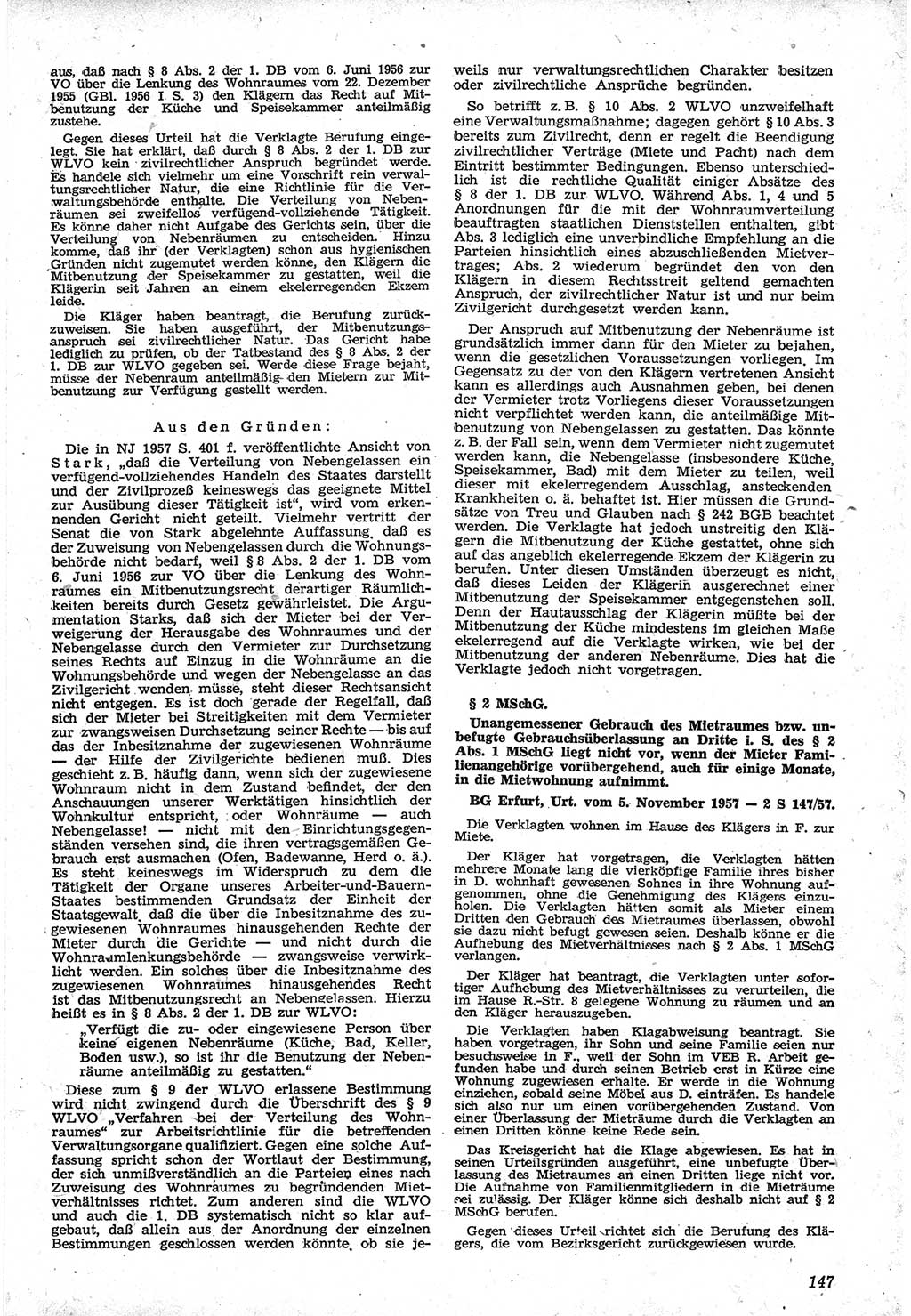 Neue Justiz (NJ), Zeitschrift für Recht und Rechtswissenschaft [Deutsche Demokratische Republik (DDR)], 12. Jahrgang 1958, Seite 147 (NJ DDR 1958, S. 147)