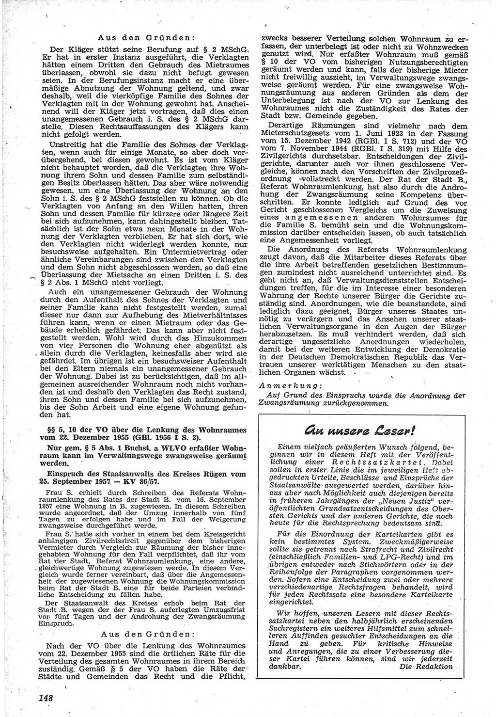 Neue Justiz (NJ), Zeitschrift für Recht und Rechtswissenschaft [Deutsche Demokratische Republik (DDR)], 12. Jahrgang 1958, Seite 148 (NJ DDR 1958, S. 148)