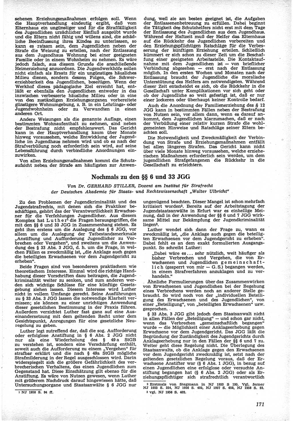 Neue Justiz (NJ), Zeitschrift für Recht und Rechtswissenschaft [Deutsche Demokratische Republik (DDR)], 12. Jahrgang 1958, Seite 171 (NJ DDR 1958, S. 171)