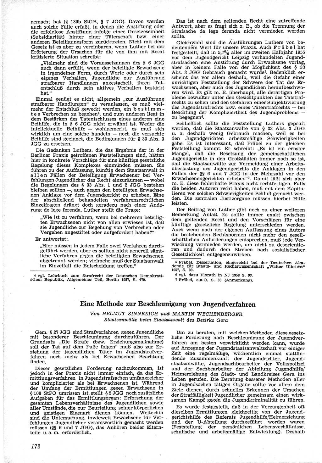 Neue Justiz (NJ), Zeitschrift für Recht und Rechtswissenschaft [Deutsche Demokratische Republik (DDR)], 12. Jahrgang 1958, Seite 172 (NJ DDR 1958, S. 172)