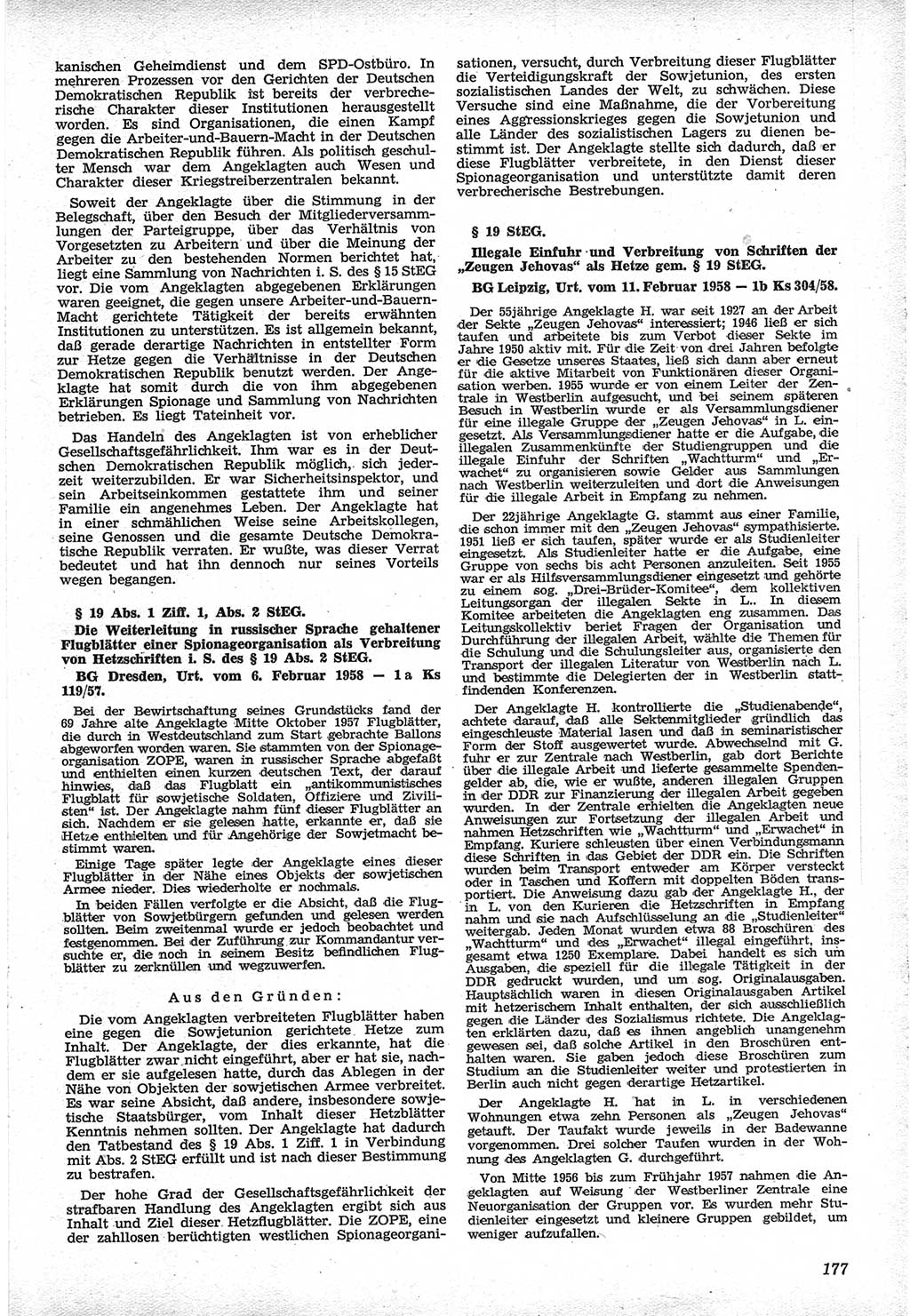 Neue Justiz (NJ), Zeitschrift für Recht und Rechtswissenschaft [Deutsche Demokratische Republik (DDR)], 12. Jahrgang 1958, Seite 177 (NJ DDR 1958, S. 177)