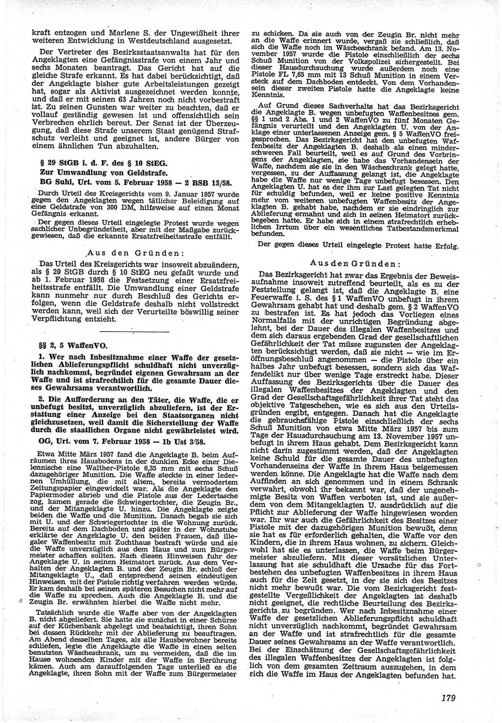 Neue Justiz (NJ), Zeitschrift für Recht und Rechtswissenschaft [Deutsche Demokratische Republik (DDR)], 12. Jahrgang 1958, Seite 179 (NJ DDR 1958, S. 179)