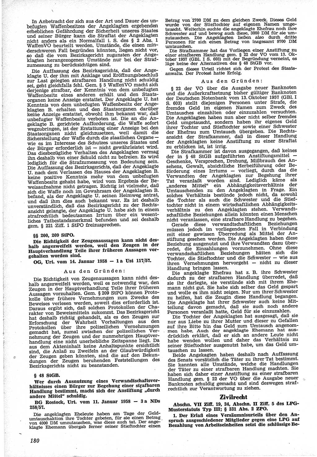 Neue Justiz (NJ), Zeitschrift für Recht und Rechtswissenschaft [Deutsche Demokratische Republik (DDR)], 12. Jahrgang 1958, Seite 180 (NJ DDR 1958, S. 180)