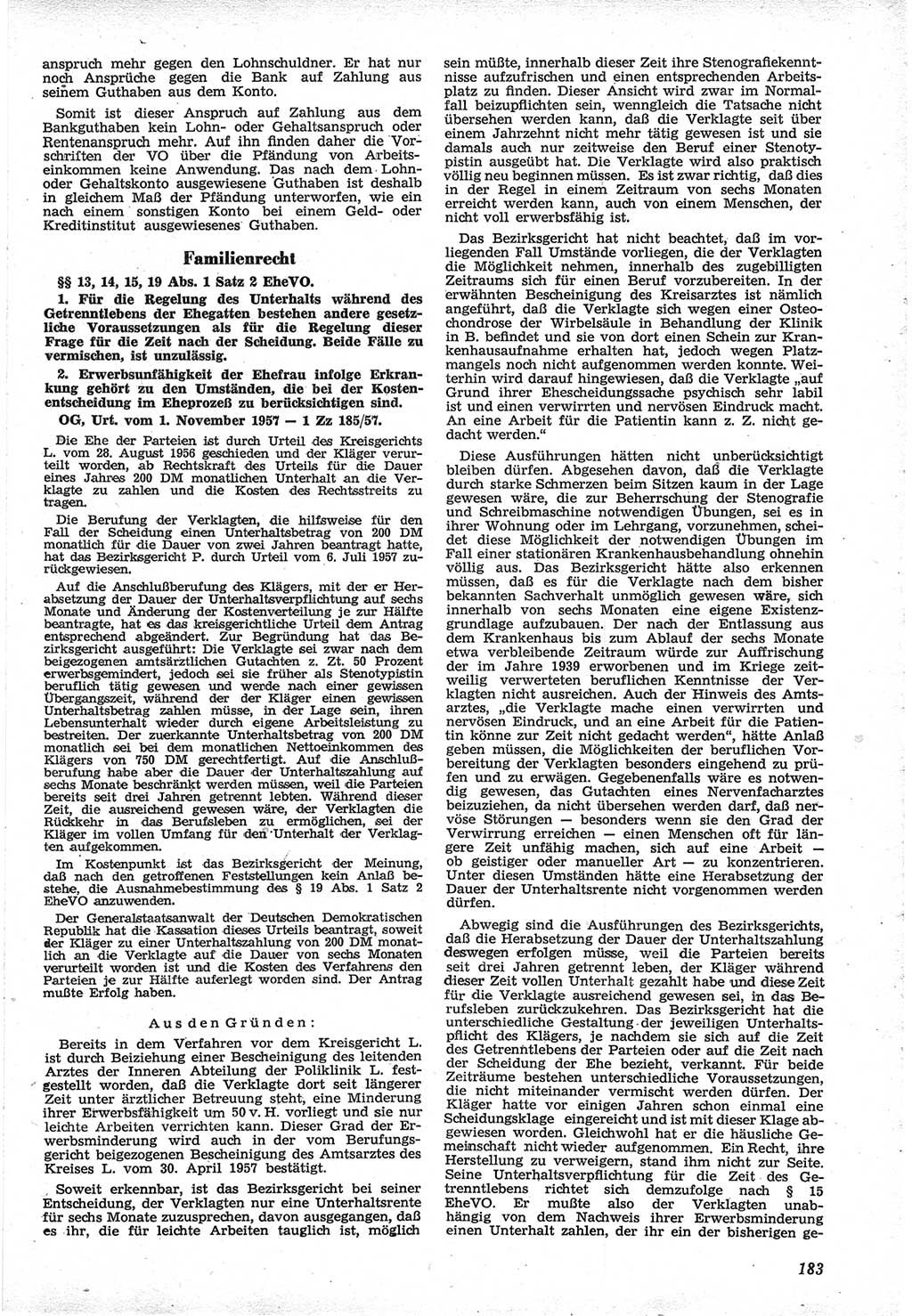 Neue Justiz (NJ), Zeitschrift für Recht und Rechtswissenschaft [Deutsche Demokratische Republik (DDR)], 12. Jahrgang 1958, Seite 183 (NJ DDR 1958, S. 183)