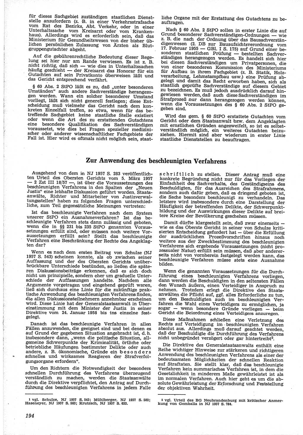 Neue Justiz (NJ), Zeitschrift für Recht und Rechtswissenschaft [Deutsche Demokratische Republik (DDR)], 12. Jahrgang 1958, Seite 194 (NJ DDR 1958, S. 194)
