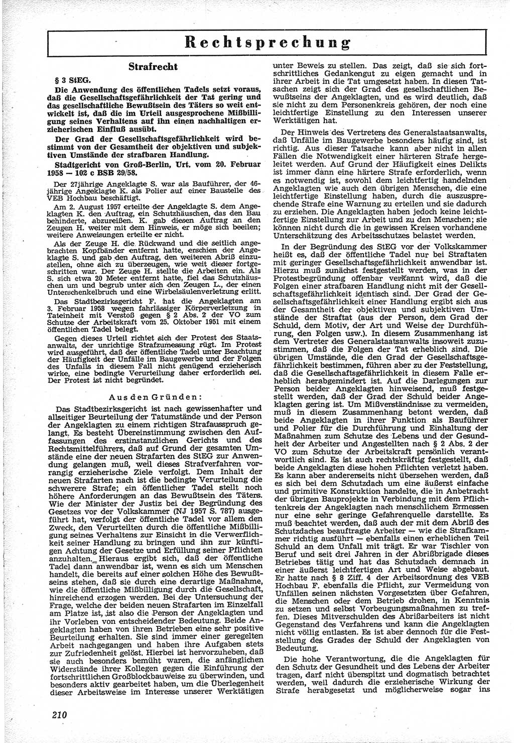 Neue Justiz (NJ), Zeitschrift für Recht und Rechtswissenschaft [Deutsche Demokratische Republik (DDR)], 12. Jahrgang 1958, Seite 210 (NJ DDR 1958, S. 210)