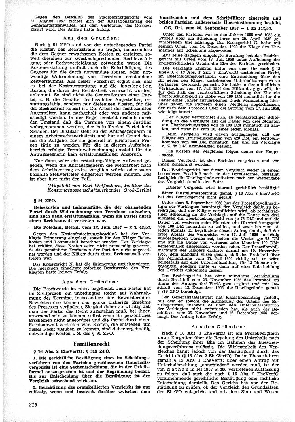 Neue Justiz (NJ), Zeitschrift für Recht und Rechtswissenschaft [Deutsche Demokratische Republik (DDR)], 12. Jahrgang 1958, Seite 216 (NJ DDR 1958, S. 216)