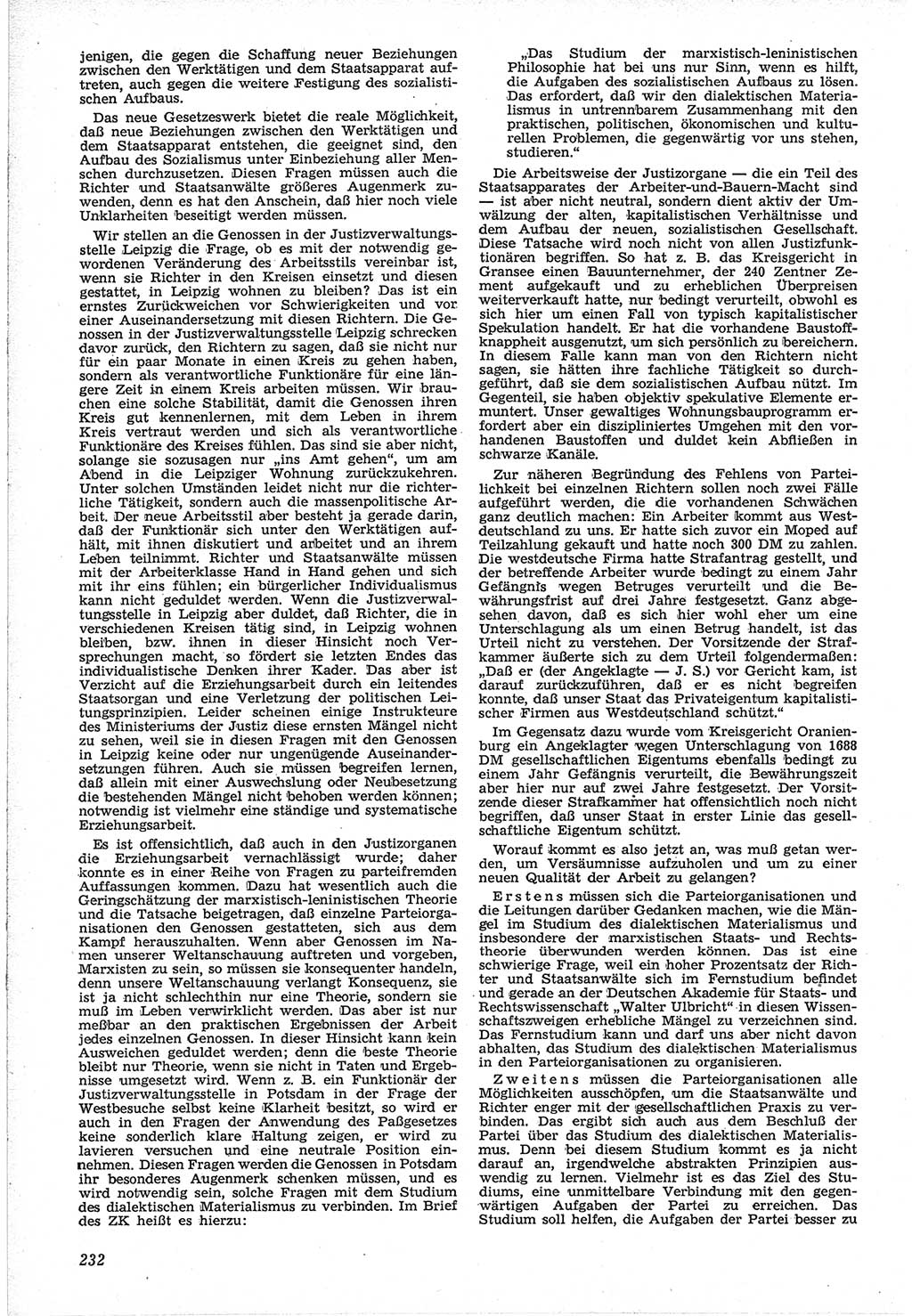 Neue Justiz (NJ), Zeitschrift für Recht und Rechtswissenschaft [Deutsche Demokratische Republik (DDR)], 12. Jahrgang 1958, Seite 232 (NJ DDR 1958, S. 232)
