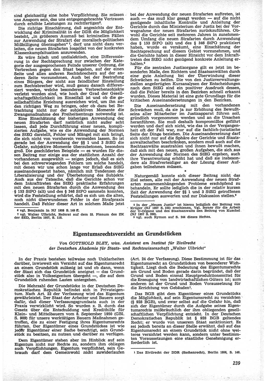 Neue Justiz (NJ), Zeitschrift für Recht und Rechtswissenschaft [Deutsche Demokratische Republik (DDR)], 12. Jahrgang 1958, Seite 239 (NJ DDR 1958, S. 239)