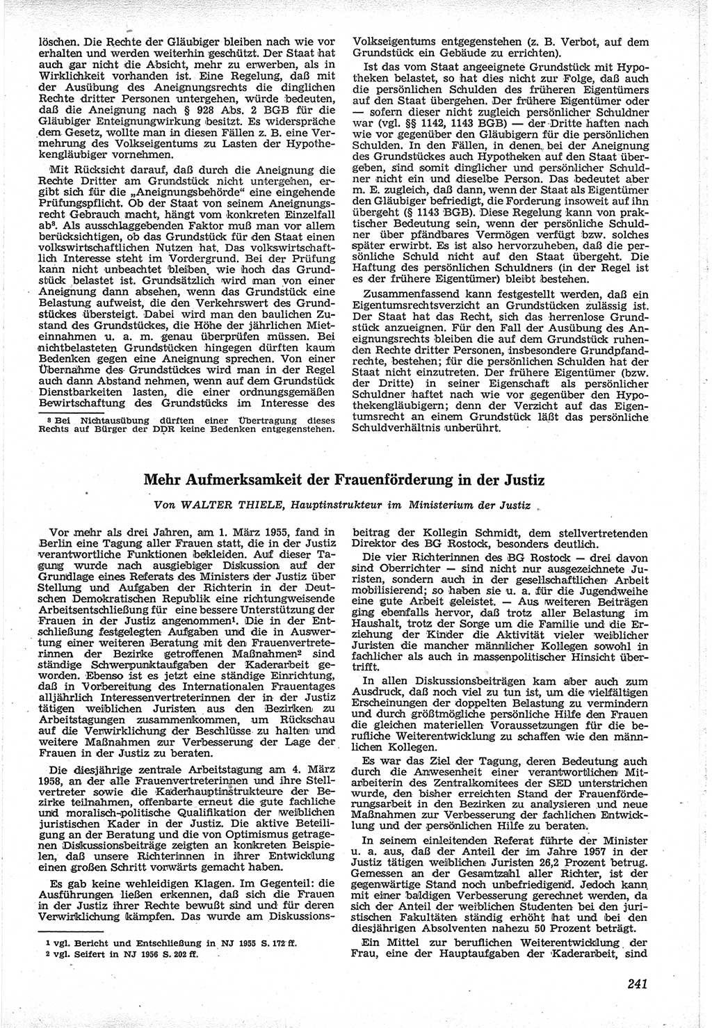 Neue Justiz (NJ), Zeitschrift für Recht und Rechtswissenschaft [Deutsche Demokratische Republik (DDR)], 12. Jahrgang 1958, Seite 241 (NJ DDR 1958, S. 241)