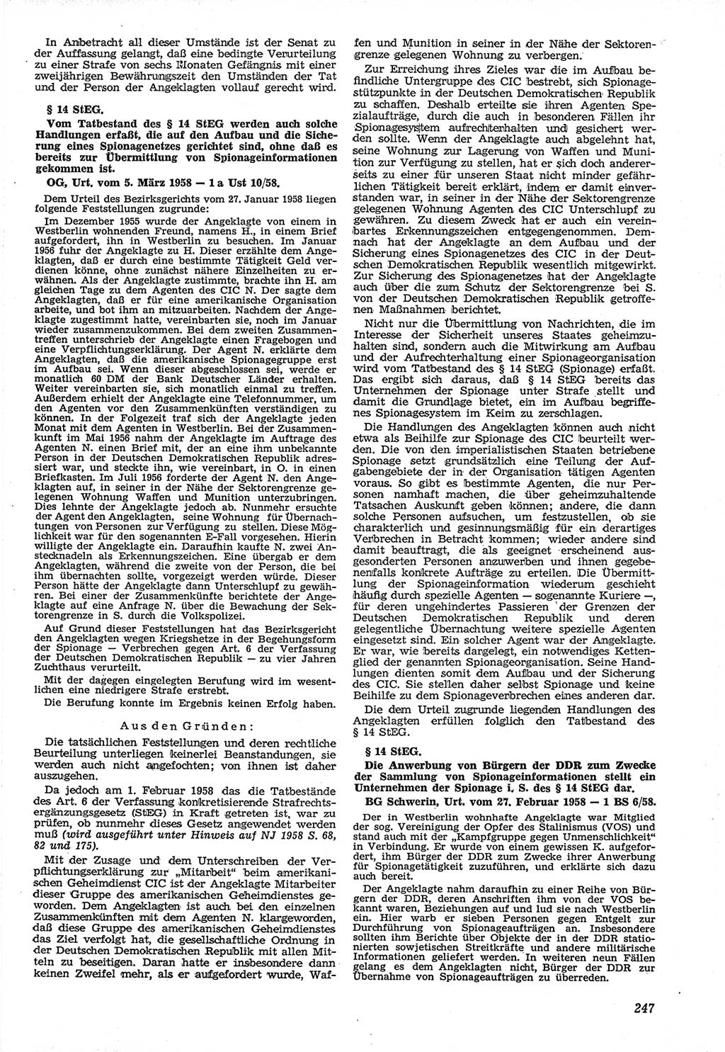 Neue Justiz (NJ), Zeitschrift für Recht und Rechtswissenschaft [Deutsche Demokratische Republik (DDR)], 12. Jahrgang 1958, Seite 247 (NJ DDR 1958, S. 247)
