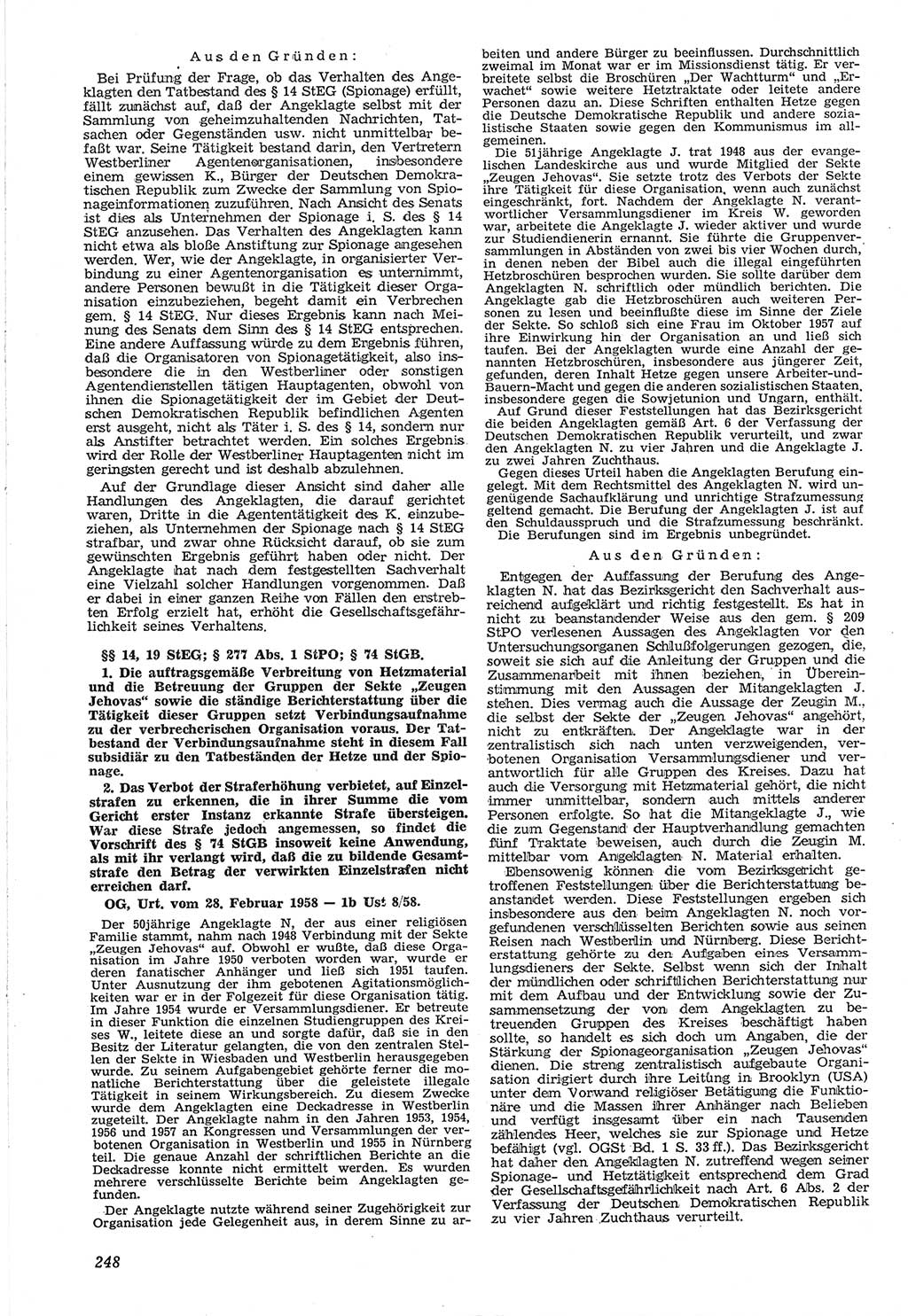 Neue Justiz (NJ), Zeitschrift für Recht und Rechtswissenschaft [Deutsche Demokratische Republik (DDR)], 12. Jahrgang 1958, Seite 248 (NJ DDR 1958, S. 248)