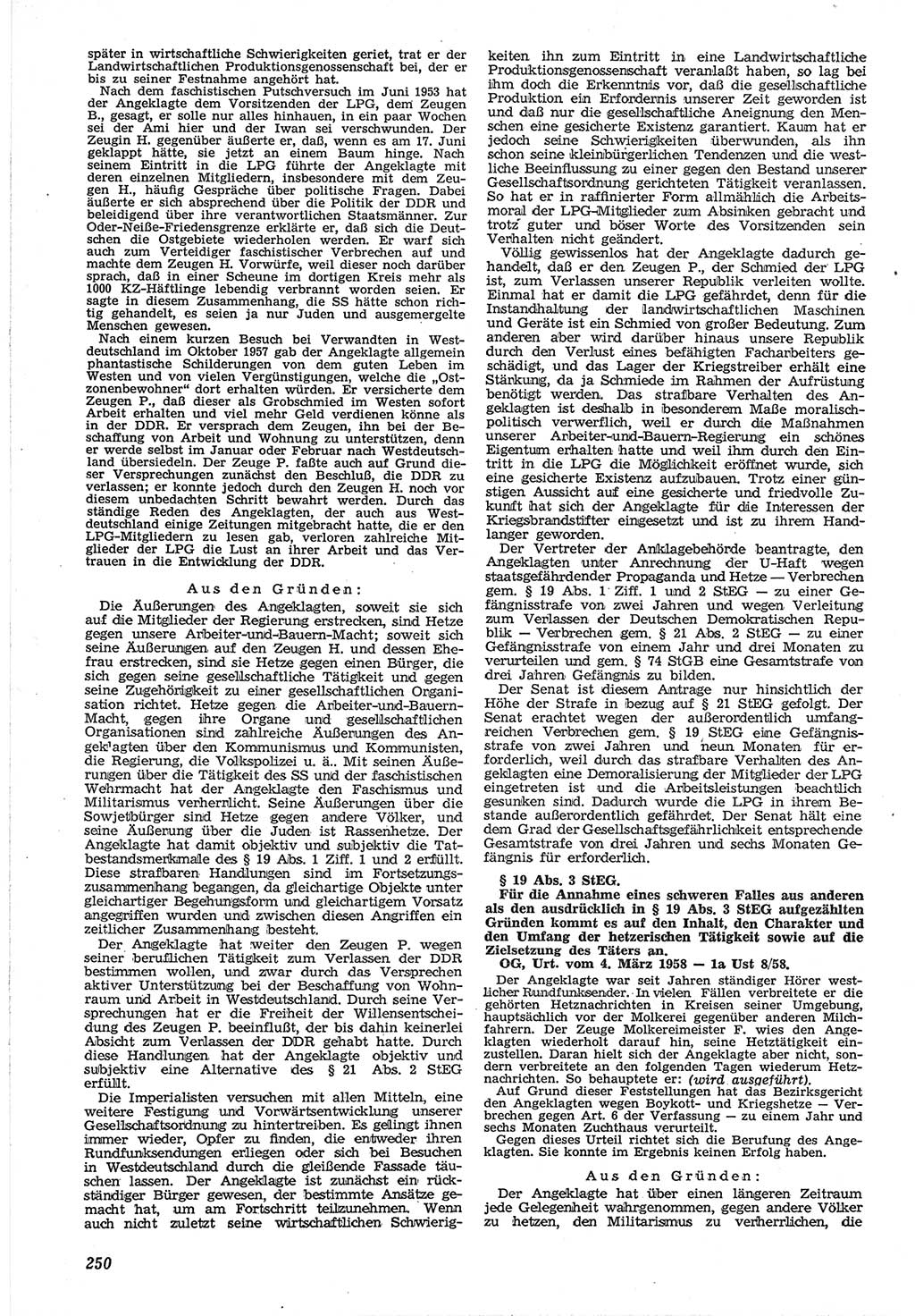 Neue Justiz (NJ), Zeitschrift für Recht und Rechtswissenschaft [Deutsche Demokratische Republik (DDR)], 12. Jahrgang 1958, Seite 250 (NJ DDR 1958, S. 250)