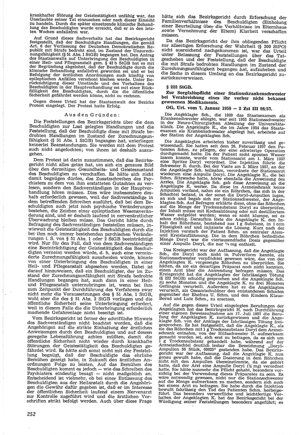 Neue Justiz (NJ), Zeitschrift für Recht und Rechtswissenschaft [Deutsche Demokratische Republik (DDR)], 12. Jahrgang 1958, Seite 252 (NJ DDR 1958, S. 252)