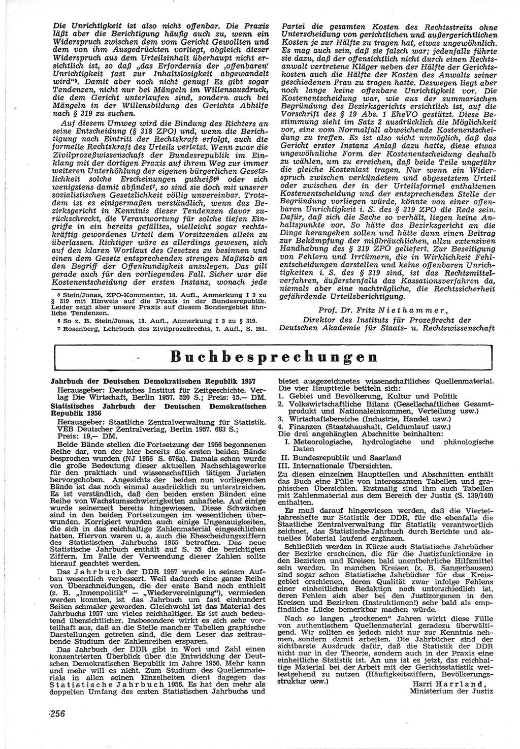 Neue Justiz (NJ), Zeitschrift für Recht und Rechtswissenschaft [Deutsche Demokratische Republik (DDR)], 12. Jahrgang 1958, Seite 256 (NJ DDR 1958, S. 256)