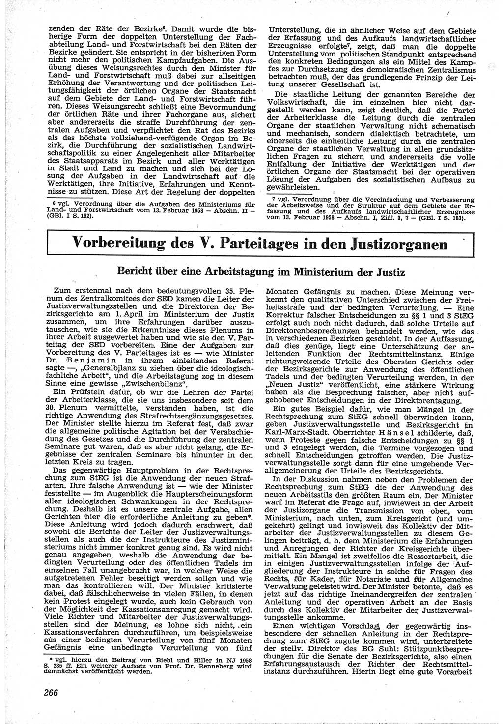 Neue Justiz (NJ), Zeitschrift für Recht und Rechtswissenschaft [Deutsche Demokratische Republik (DDR)], 12. Jahrgang 1958, Seite 266 (NJ DDR 1958, S. 266)