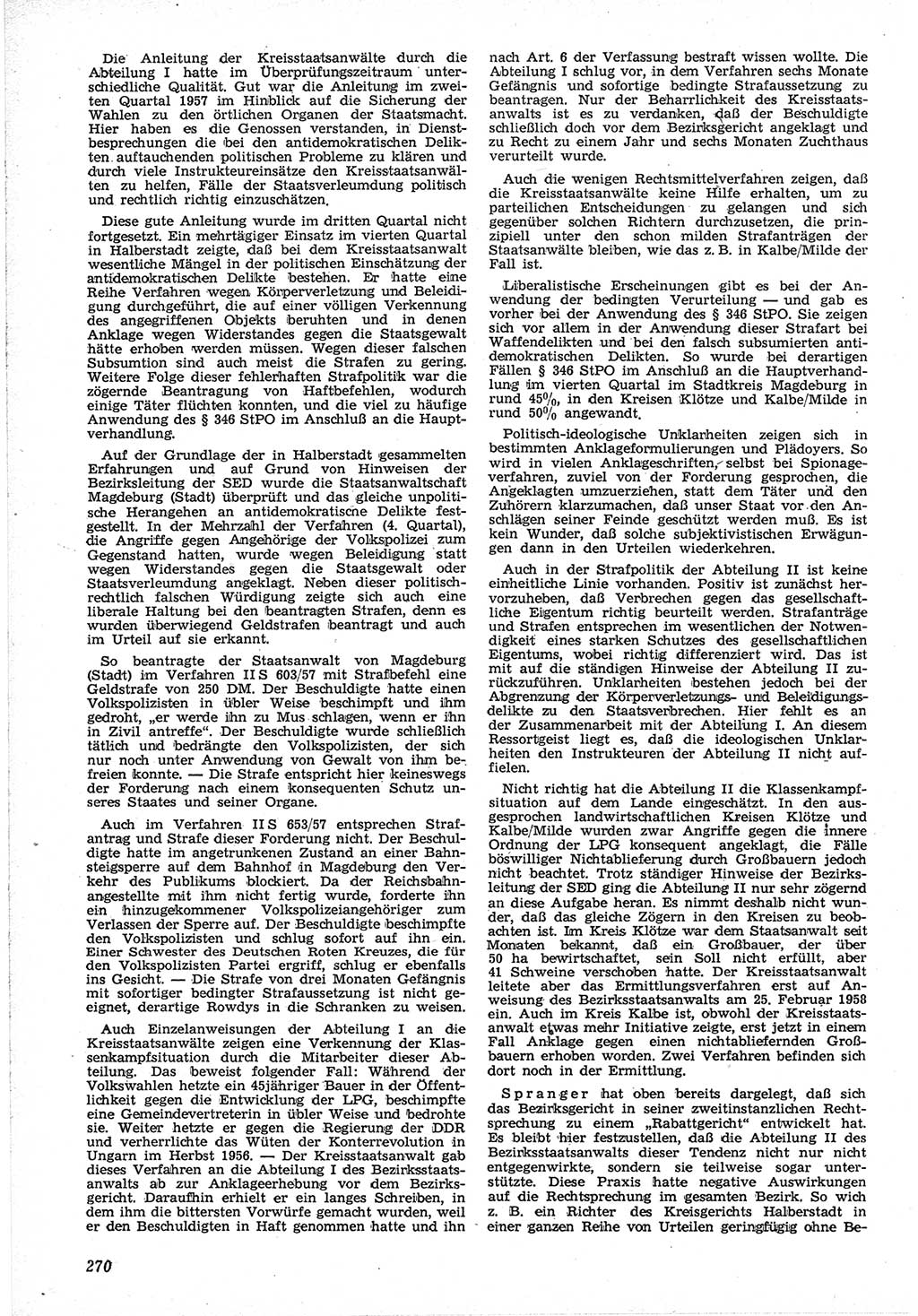 Neue Justiz (NJ), Zeitschrift für Recht und Rechtswissenschaft [Deutsche Demokratische Republik (DDR)], 12. Jahrgang 1958, Seite 270 (NJ DDR 1958, S. 270)