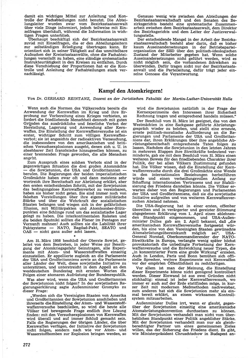 Neue Justiz (NJ), Zeitschrift für Recht und Rechtswissenschaft [Deutsche Demokratische Republik (DDR)], 12. Jahrgang 1958, Seite 272 (NJ DDR 1958, S. 272)