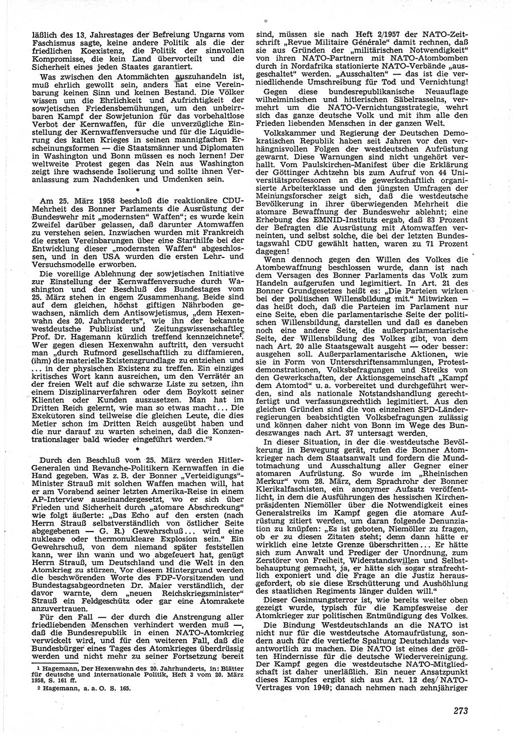 Neue Justiz (NJ), Zeitschrift für Recht und Rechtswissenschaft [Deutsche Demokratische Republik (DDR)], 12. Jahrgang 1958, Seite 273 (NJ DDR 1958, S. 273)
