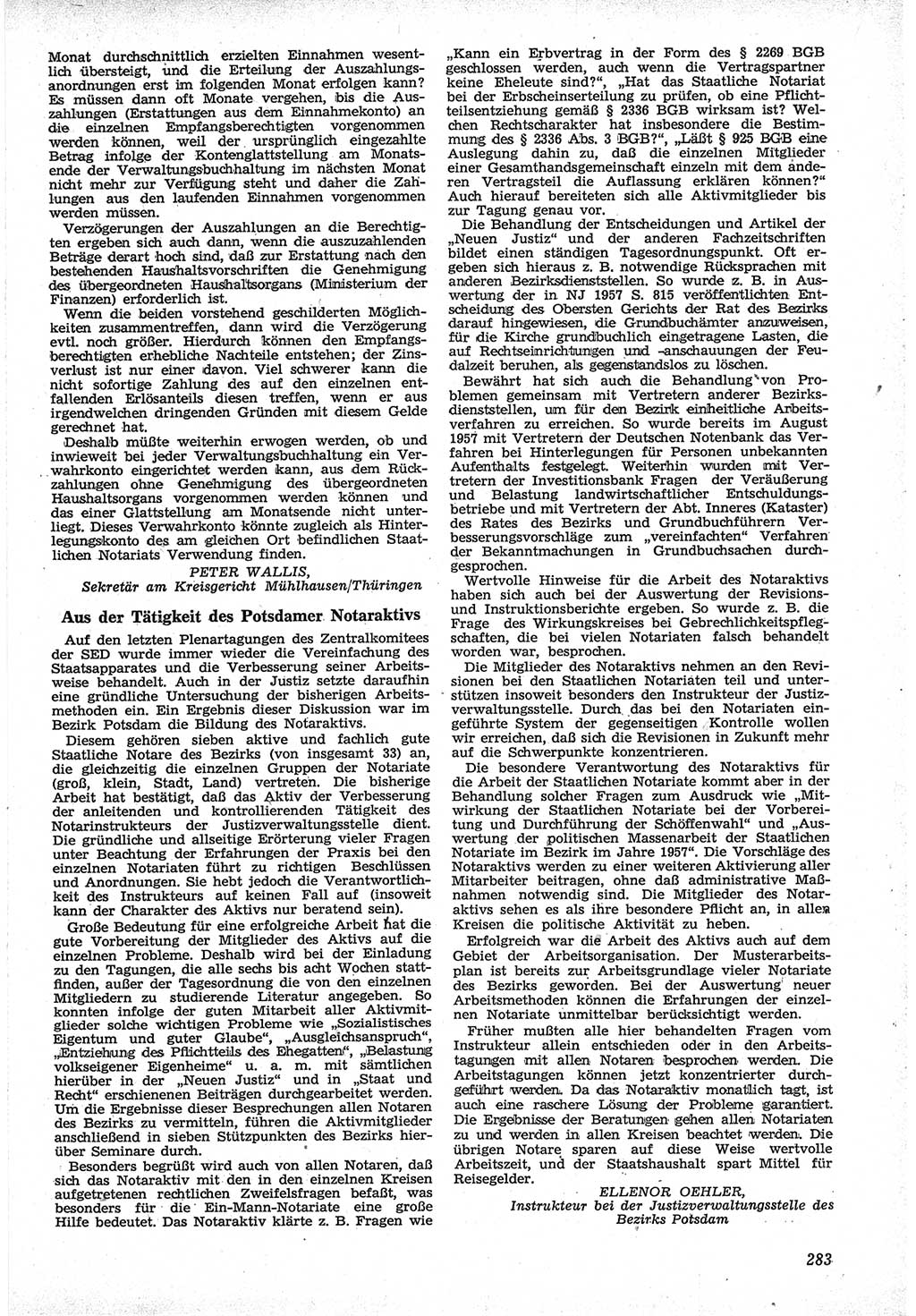 Neue Justiz (NJ), Zeitschrift für Recht und Rechtswissenschaft [Deutsche Demokratische Republik (DDR)], 12. Jahrgang 1958, Seite 283 (NJ DDR 1958, S. 283)