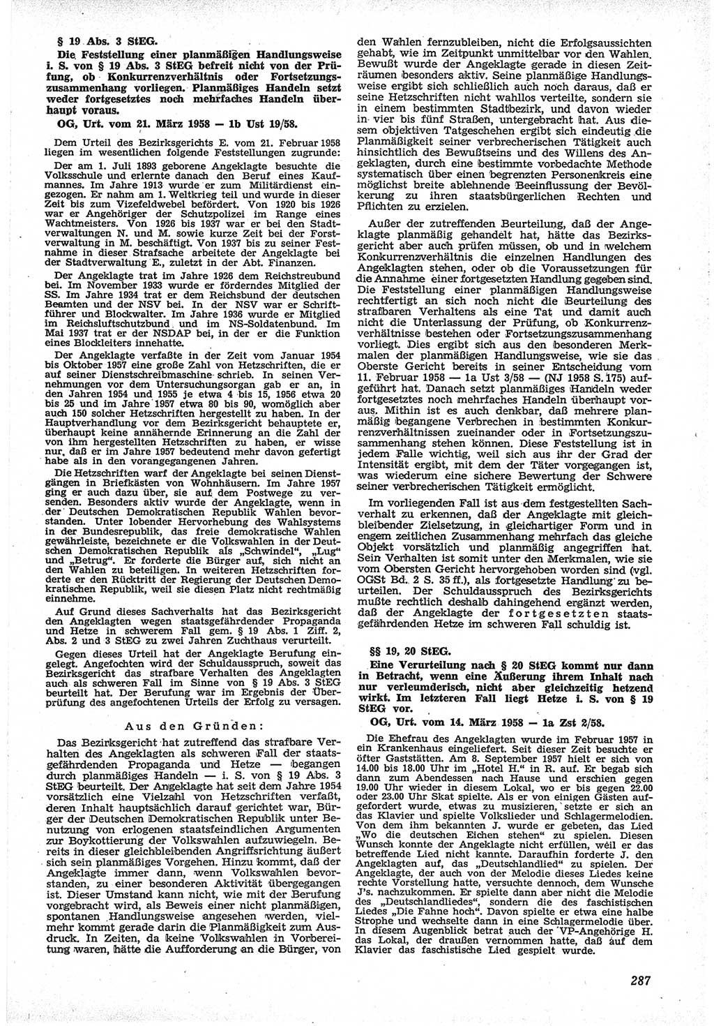 Neue Justiz (NJ), Zeitschrift für Recht und Rechtswissenschaft [Deutsche Demokratische Republik (DDR)], 12. Jahrgang 1958, Seite 287 (NJ DDR 1958, S. 287)