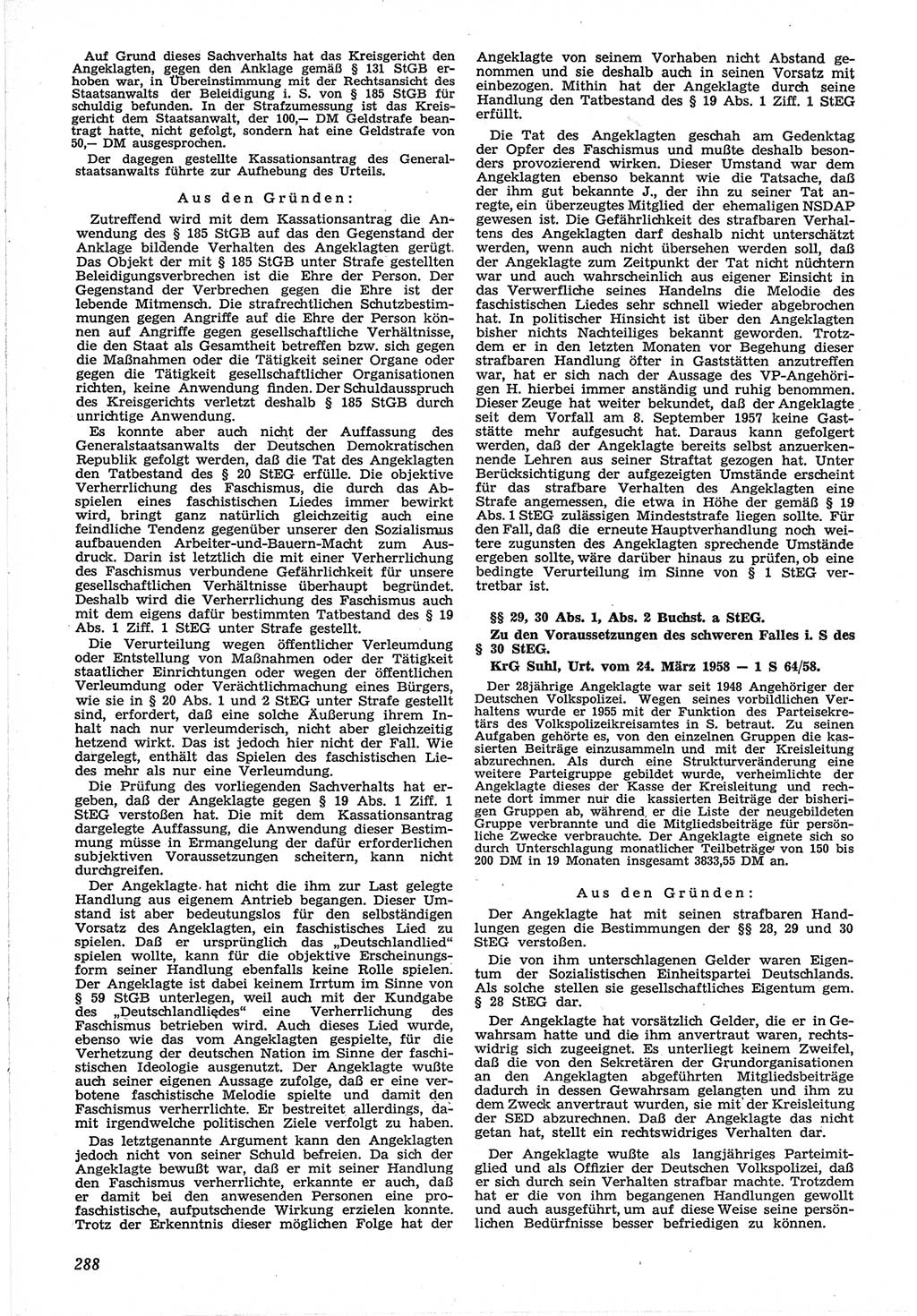 Neue Justiz (NJ), Zeitschrift für Recht und Rechtswissenschaft [Deutsche Demokratische Republik (DDR)], 12. Jahrgang 1958, Seite 288 (NJ DDR 1958, S. 288)