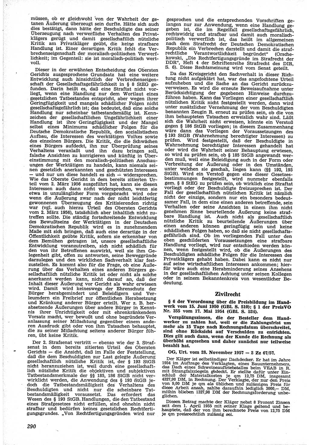 Neue Justiz (NJ), Zeitschrift für Recht und Rechtswissenschaft [Deutsche Demokratische Republik (DDR)], 12. Jahrgang 1958, Seite 290 (NJ DDR 1958, S. 290)