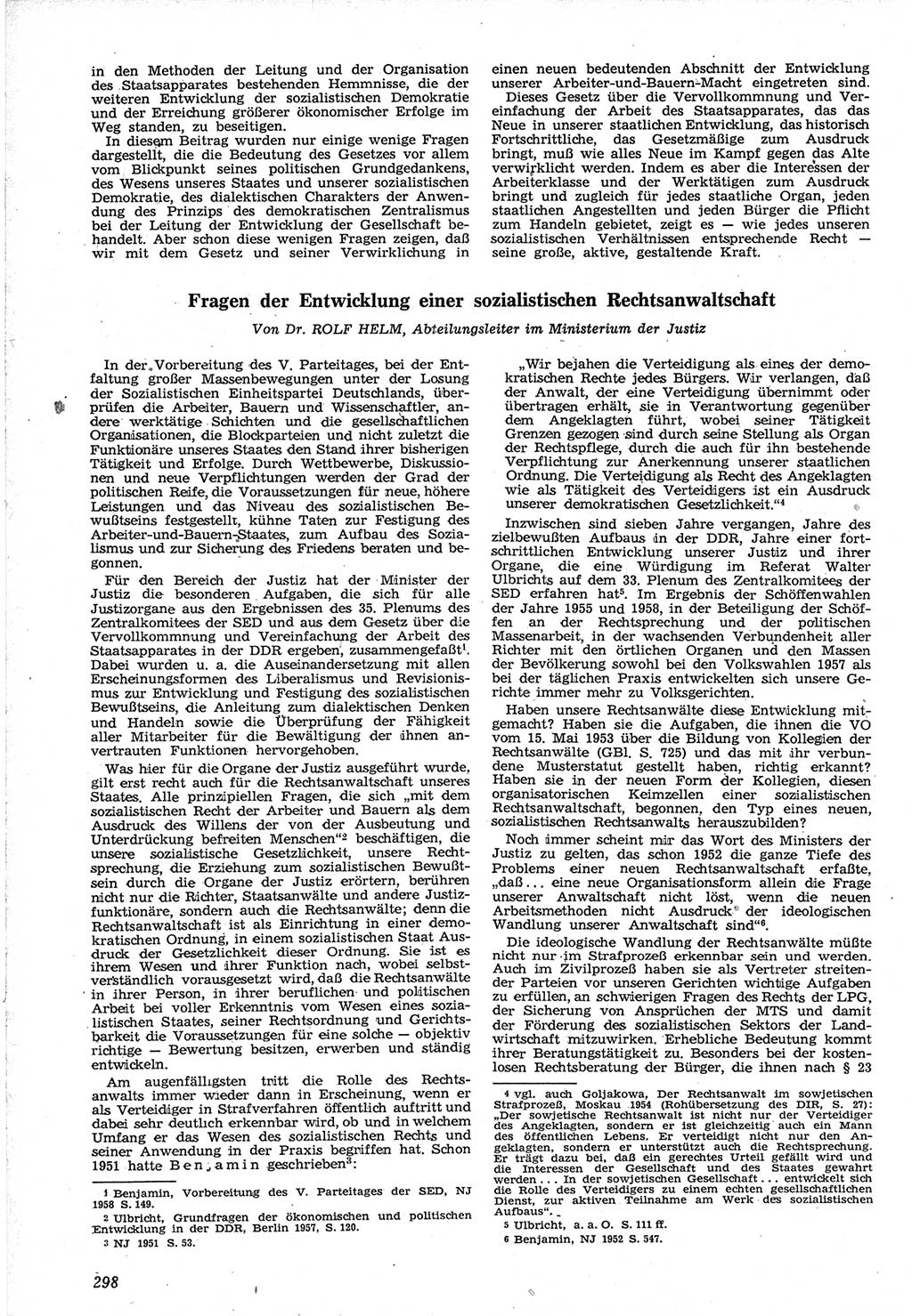 Neue Justiz (NJ), Zeitschrift für Recht und Rechtswissenschaft [Deutsche Demokratische Republik (DDR)], 12. Jahrgang 1958, Seite 298 (NJ DDR 1958, S. 298)
