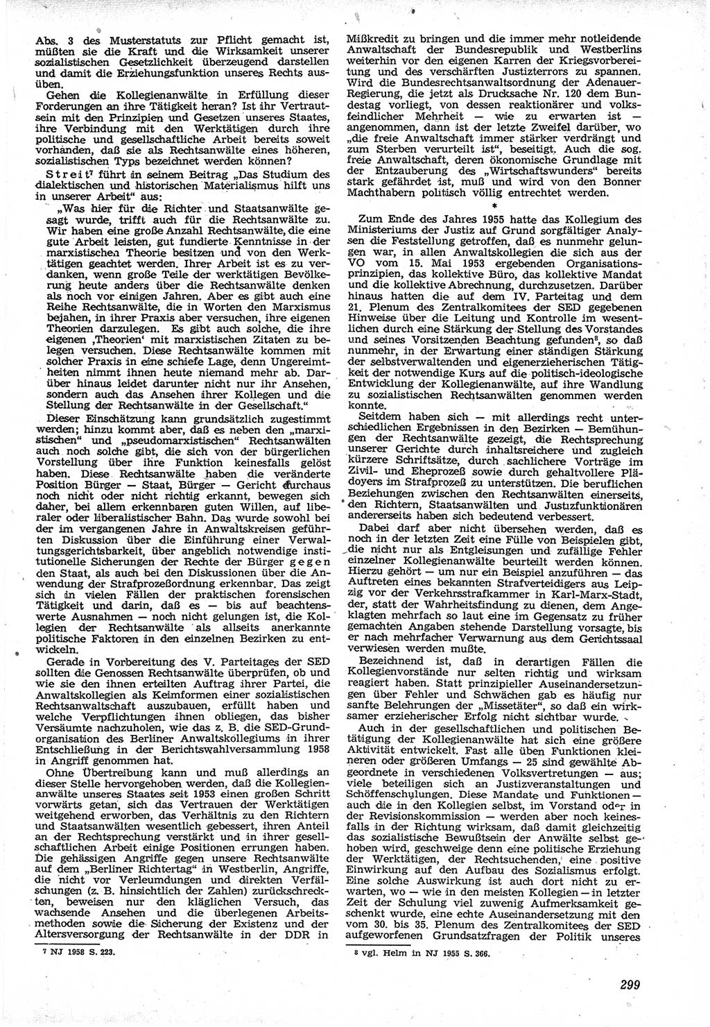 Neue Justiz (NJ), Zeitschrift für Recht und Rechtswissenschaft [Deutsche Demokratische Republik (DDR)], 12. Jahrgang 1958, Seite 299 (NJ DDR 1958, S. 299)