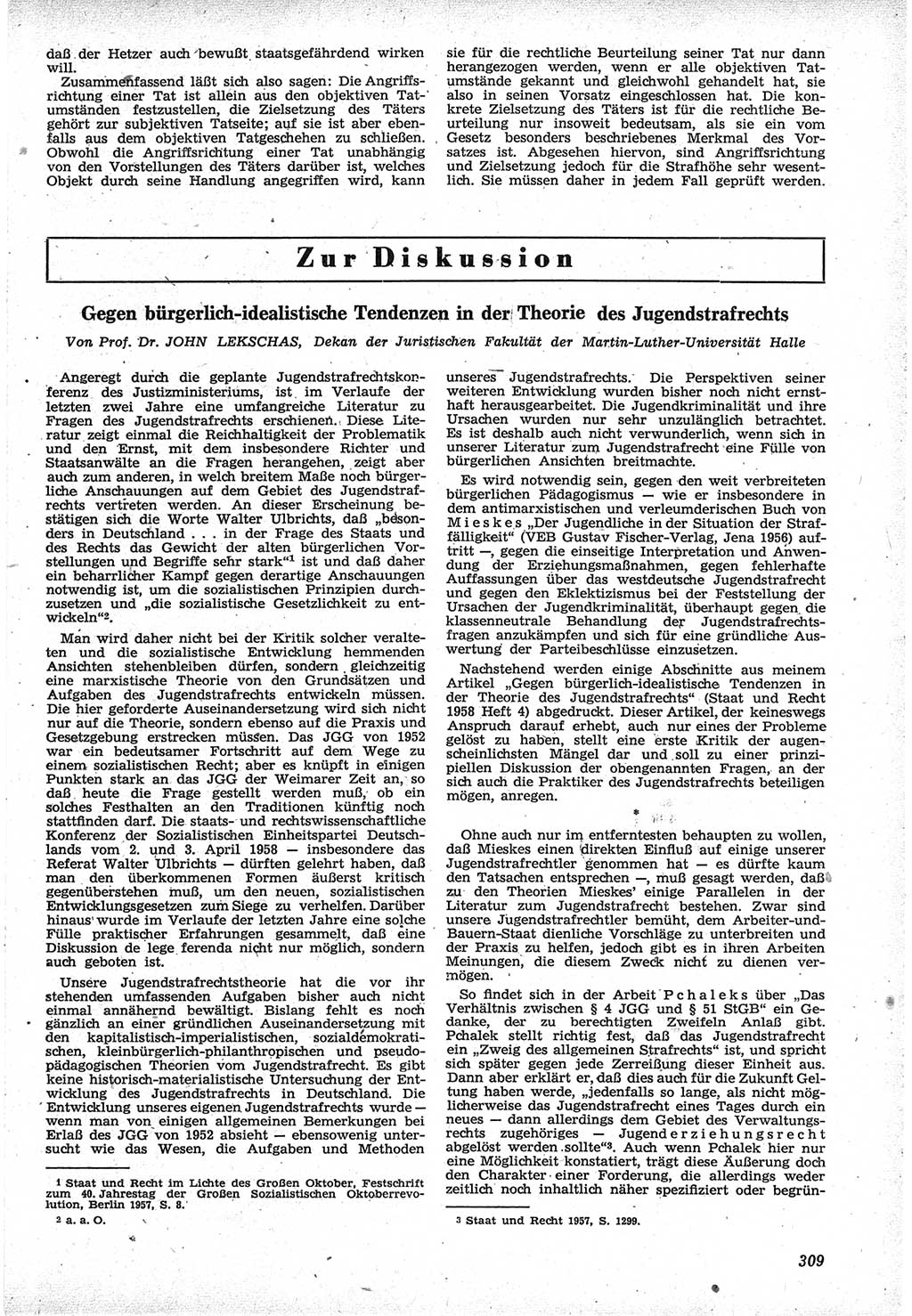 Neue Justiz (NJ), Zeitschrift für Recht und Rechtswissenschaft [Deutsche Demokratische Republik (DDR)], 12. Jahrgang 1958, Seite 309 (NJ DDR 1958, S. 309)
