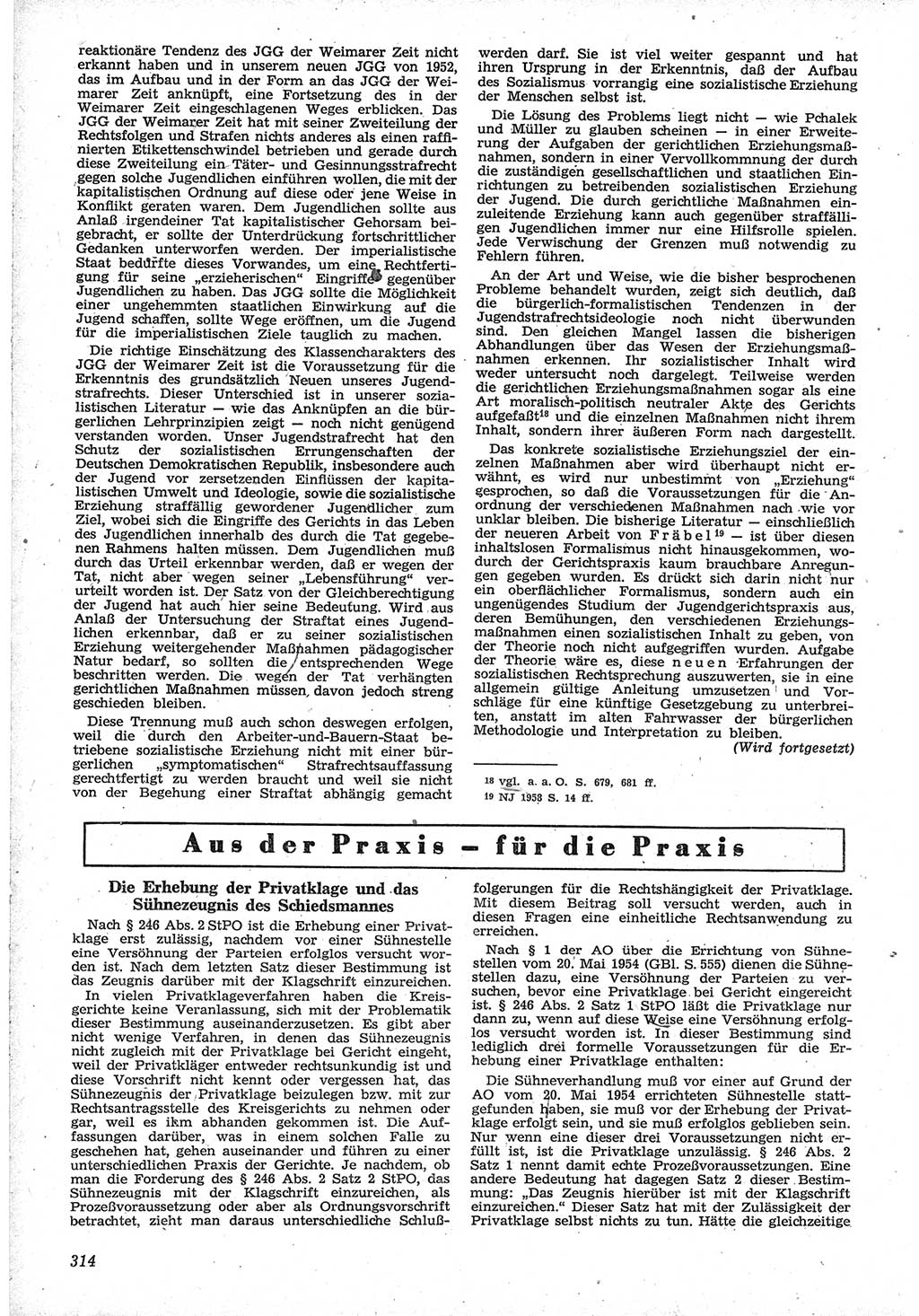 Neue Justiz (NJ), Zeitschrift für Recht und Rechtswissenschaft [Deutsche Demokratische Republik (DDR)], 12. Jahrgang 1958, Seite 314 (NJ DDR 1958, S. 314)