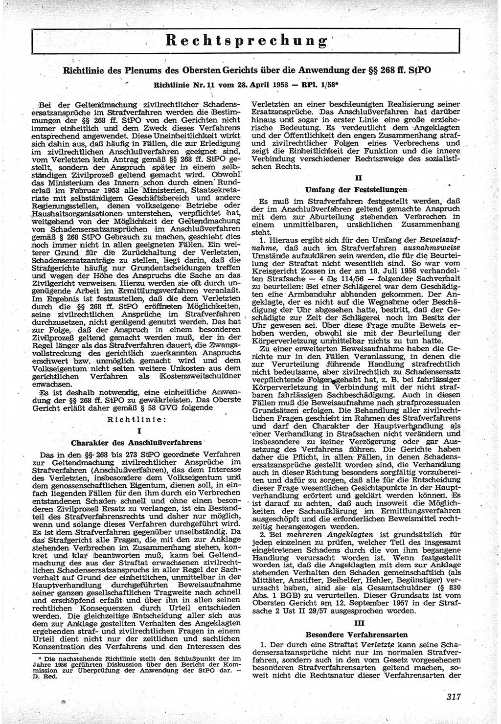 Neue Justiz (NJ), Zeitschrift für Recht und Rechtswissenschaft [Deutsche Demokratische Republik (DDR)], 12. Jahrgang 1958, Seite 317 (NJ DDR 1958, S. 317)