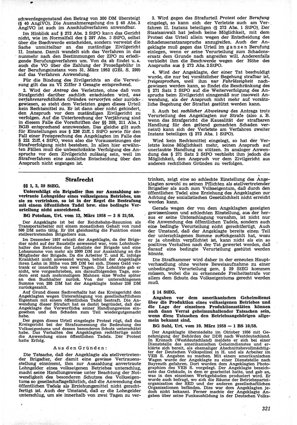 Neue Justiz (NJ), Zeitschrift für Recht und Rechtswissenschaft [Deutsche Demokratische Republik (DDR)], 12. Jahrgang 1958, Seite 321 (NJ DDR 1958, S. 321)