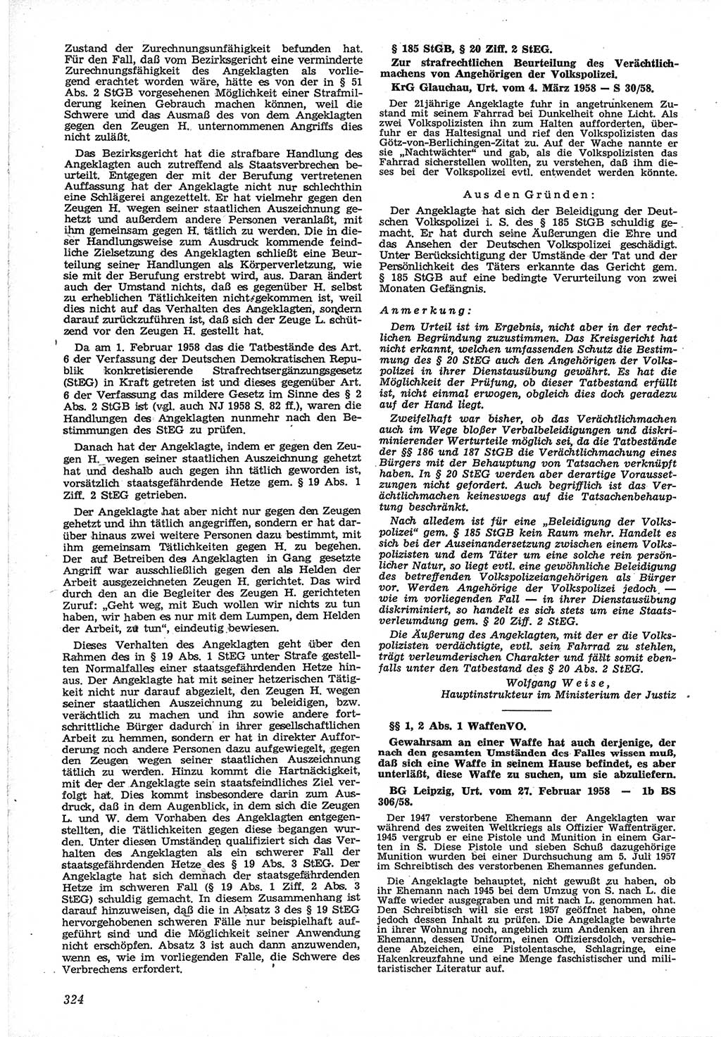 Neue Justiz (NJ), Zeitschrift für Recht und Rechtswissenschaft [Deutsche Demokratische Republik (DDR)], 12. Jahrgang 1958, Seite 324 (NJ DDR 1958, S. 324)