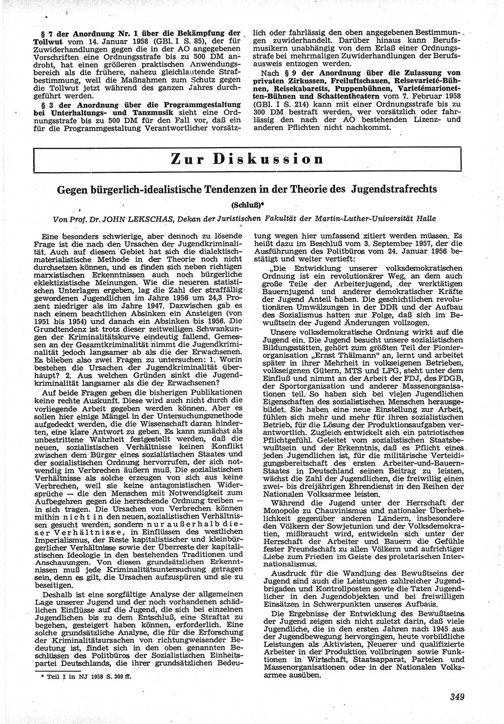 Neue Justiz (NJ), Zeitschrift für Recht und Rechtswissenschaft [Deutsche Demokratische Republik (DDR)], 12. Jahrgang 1958, Seite 349 (NJ DDR 1958, S. 349)