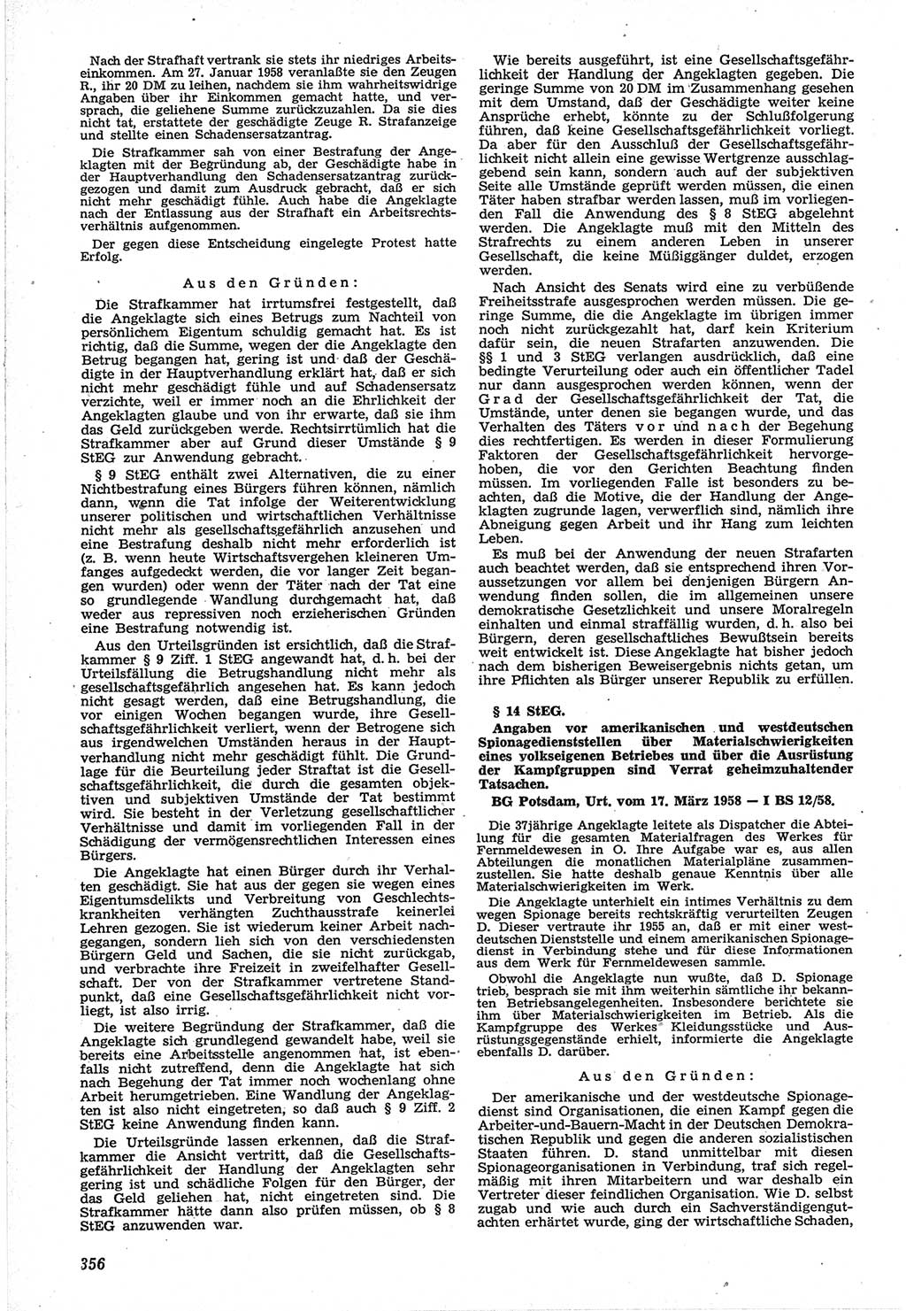 Neue Justiz (NJ), Zeitschrift für Recht und Rechtswissenschaft [Deutsche Demokratische Republik (DDR)], 12. Jahrgang 1958, Seite 356 (NJ DDR 1958, S. 356)