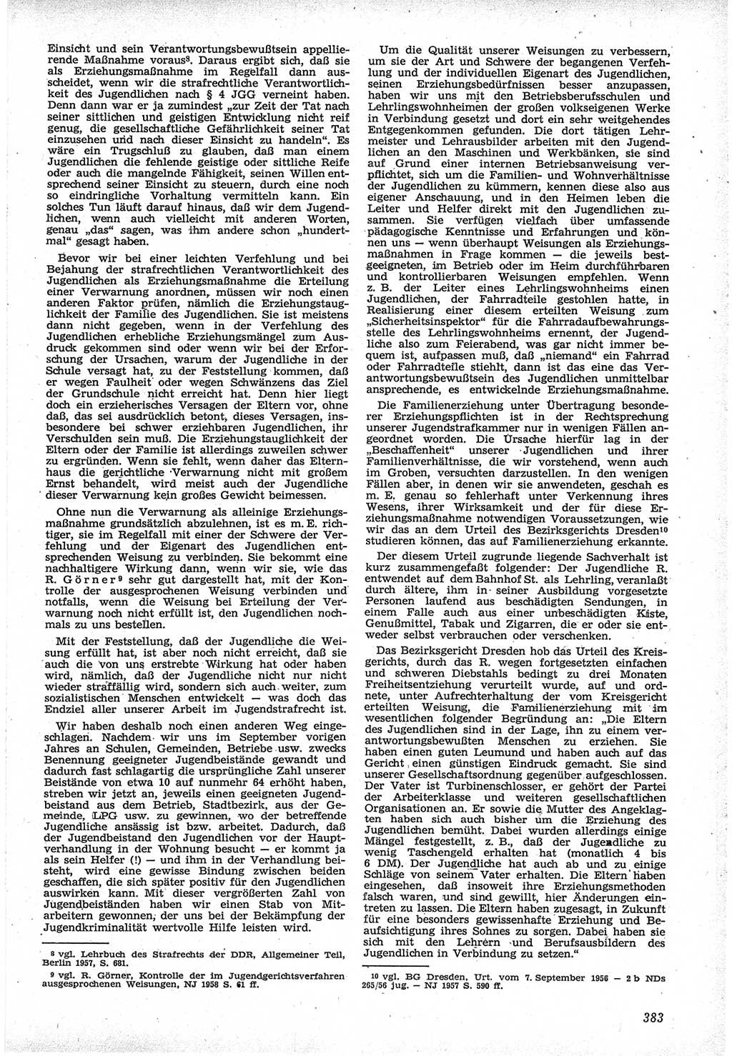 Neue Justiz (NJ), Zeitschrift für Recht und Rechtswissenschaft [Deutsche Demokratische Republik (DDR)], 12. Jahrgang 1958, Seite 383 (NJ DDR 1958, S. 383)
