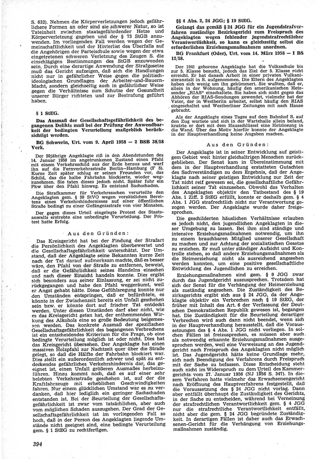 Neue Justiz (NJ), Zeitschrift für Recht und Rechtswissenschaft [Deutsche Demokratische Republik (DDR)], 12. Jahrgang 1958, Seite 394 (NJ DDR 1958, S. 394)