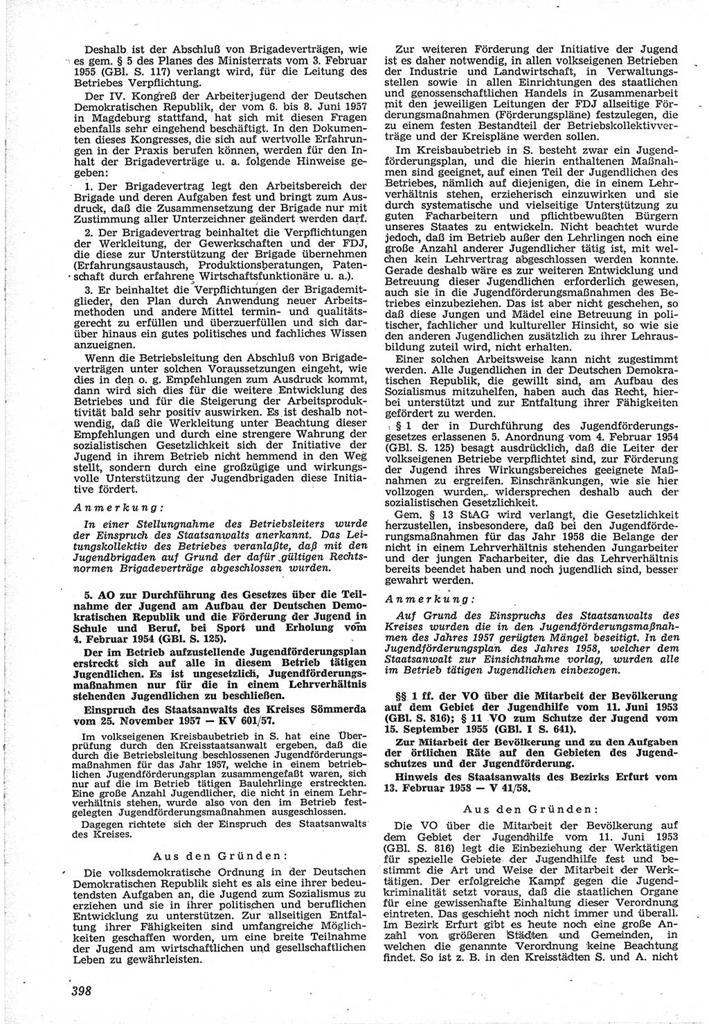 Neue Justiz (NJ), Zeitschrift für Recht und Rechtswissenschaft [Deutsche Demokratische Republik (DDR)], 12. Jahrgang 1958, Seite 398 (NJ DDR 1958, S. 398)