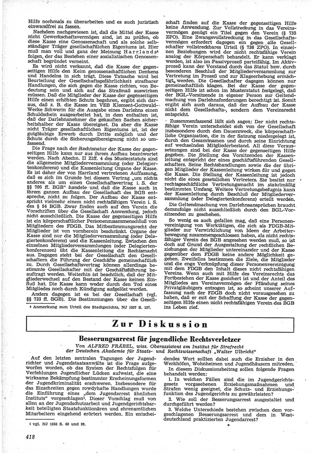 Neue Justiz (NJ), Zeitschrift für Recht und Rechtswissenschaft [Deutsche Demokratische Republik (DDR)], 12. Jahrgang 1958, Seite 418 (NJ DDR 1958, S. 418)