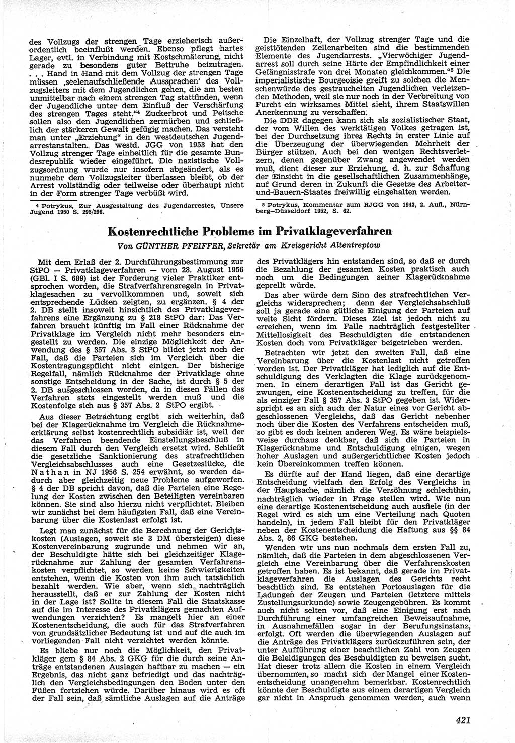 Neue Justiz (NJ), Zeitschrift für Recht und Rechtswissenschaft [Deutsche Demokratische Republik (DDR)], 12. Jahrgang 1958, Seite 421 (NJ DDR 1958, S. 421)